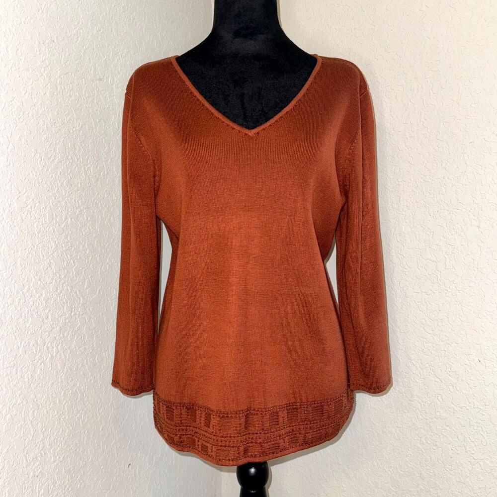 Vintage Requirements Sweater Womens Large Reddish Brown‎ Knit Embellish V-Neck